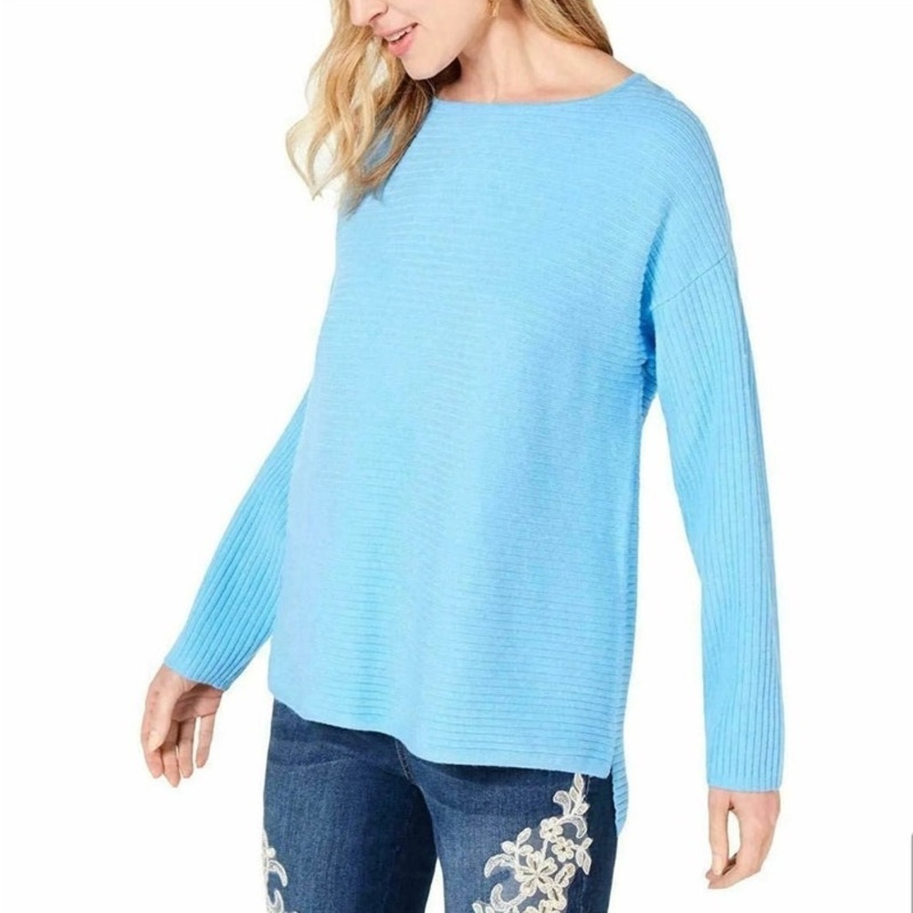 Style & Co Boatneck Rib Pullover Sweater Bright Skies Size L NWT